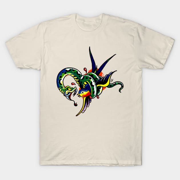 snake and swallow old school tattoo T-Shirt by Kingrocker Clothing